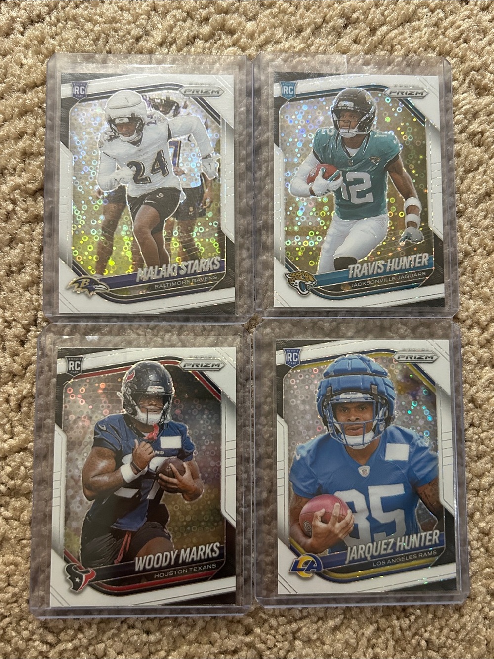 4x 2025 Panini Prizm Disco cards - M.Starks, T.Hunter, W.Marks, and J.Hunter